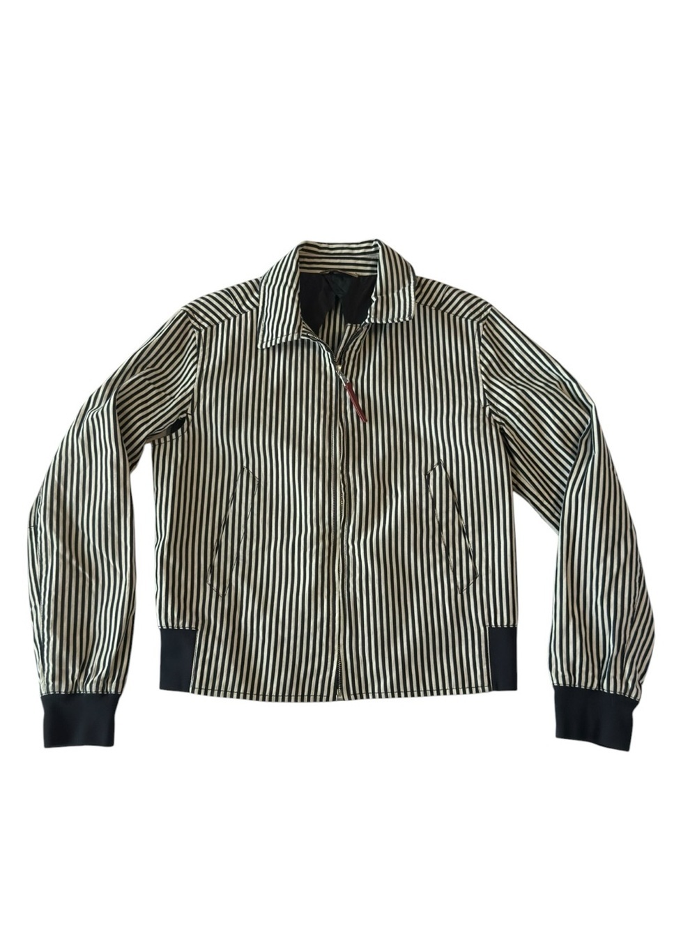 Prada Linea Rossa Striped Zip Jacket Navy & Cream Cotton Made in Italy